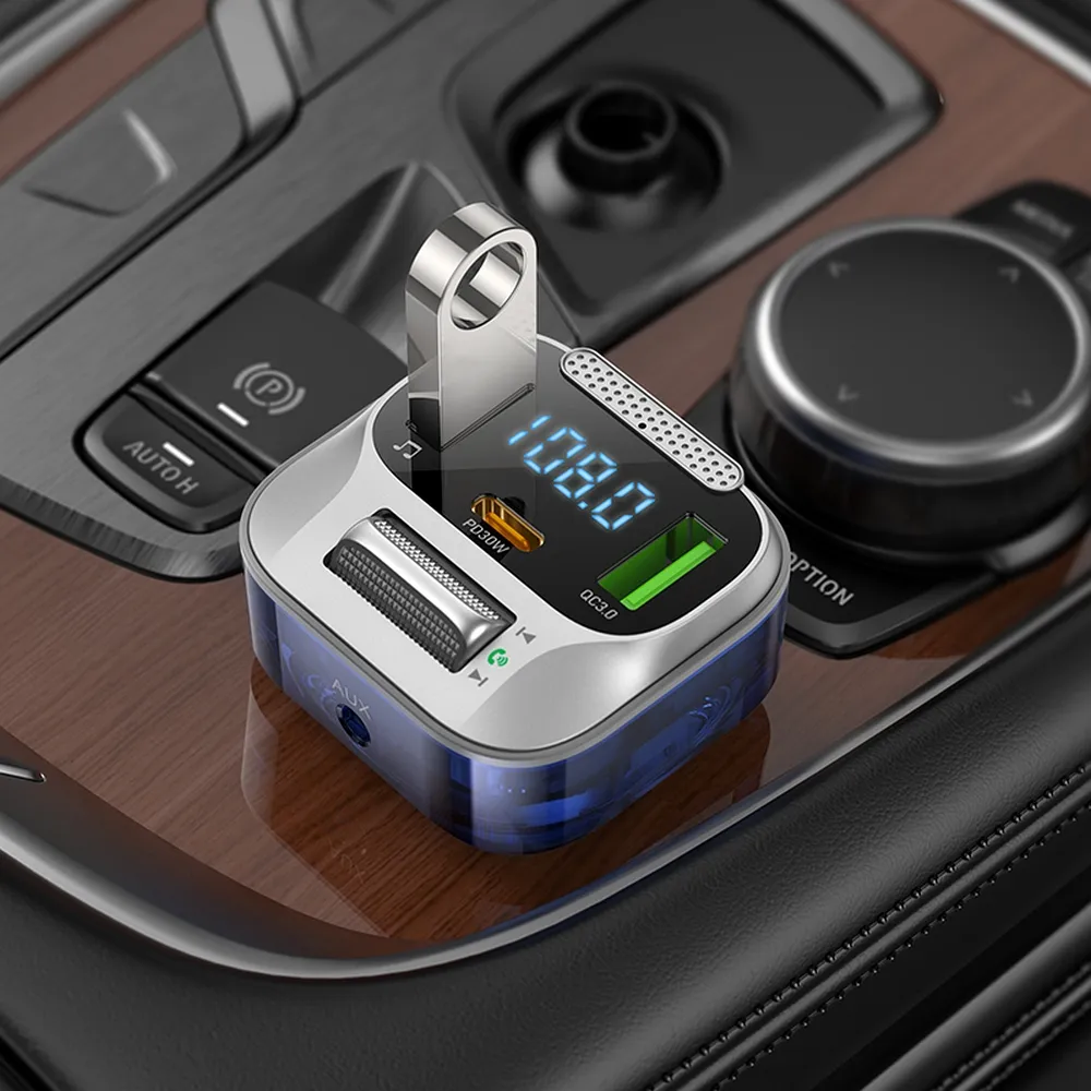 Трансмитер Hoco E75 QC3.0 30W с BLUETOOTH, USB, Type C и Handsfree 4 Трансмитер Hoco E75 QC3.0 30W с BLUETOOTH, USB, Type C и Handsfree - Image 2