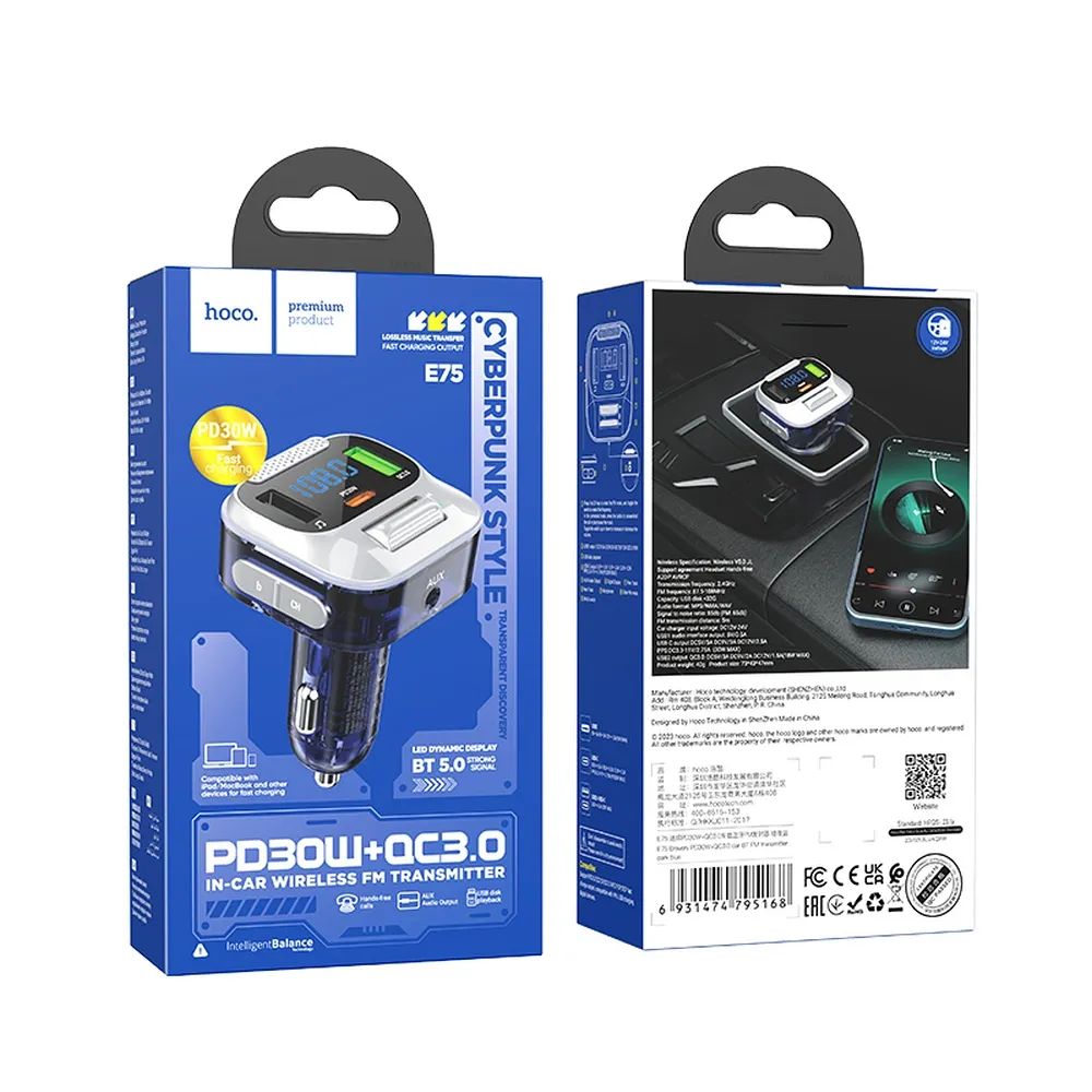 Трансмитер Hoco E75 QC3.0 30W с BLUETOOTH, USB, Type C и Handsfree 5 Трансмитер Hoco E75 QC3.0 30W с BLUETOOTH, USB, Type C и Handsfree - Image 3