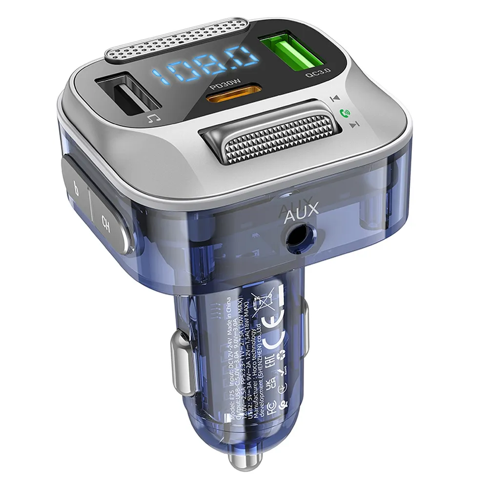 Трансмитер Hoco E75 QC3.0 30W с BLUETOOTH, USB, Type C и Handsfree 3 Трансмитер Hoco E75 QC3.0 30W с BLUETOOTH, USB, Type C и Handsfree