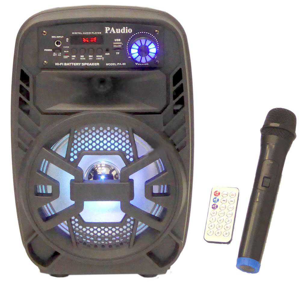 Караоке Тонколона PA 80 8 инча, Безжичен Микрофон, акумулаторна батерия, Bluetooth, FM радио, USB, micro SD card player 4 Караоке Тонколона PA 80 8 инча, Безжичен Микрофон, акумулаторна батерия, Bluetooth, FM радио, USB, micro SD card player - Image 2