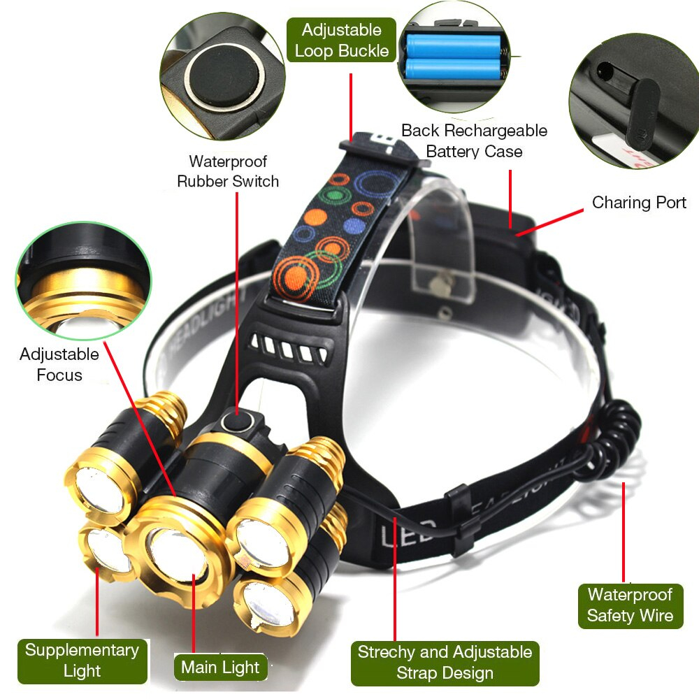 Челник с 5 глави Cree Led, презареждаем 4 Челник с 5 глави Cree Led, презареждаем - Image 2