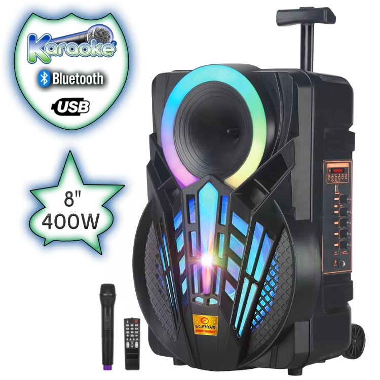 Караоке тонколона P08 8" с Bluetooth, Безжичен микрофон, USB, Радио, Цветомузика, Вграден акумулатор 3 Караоке тонколона P08