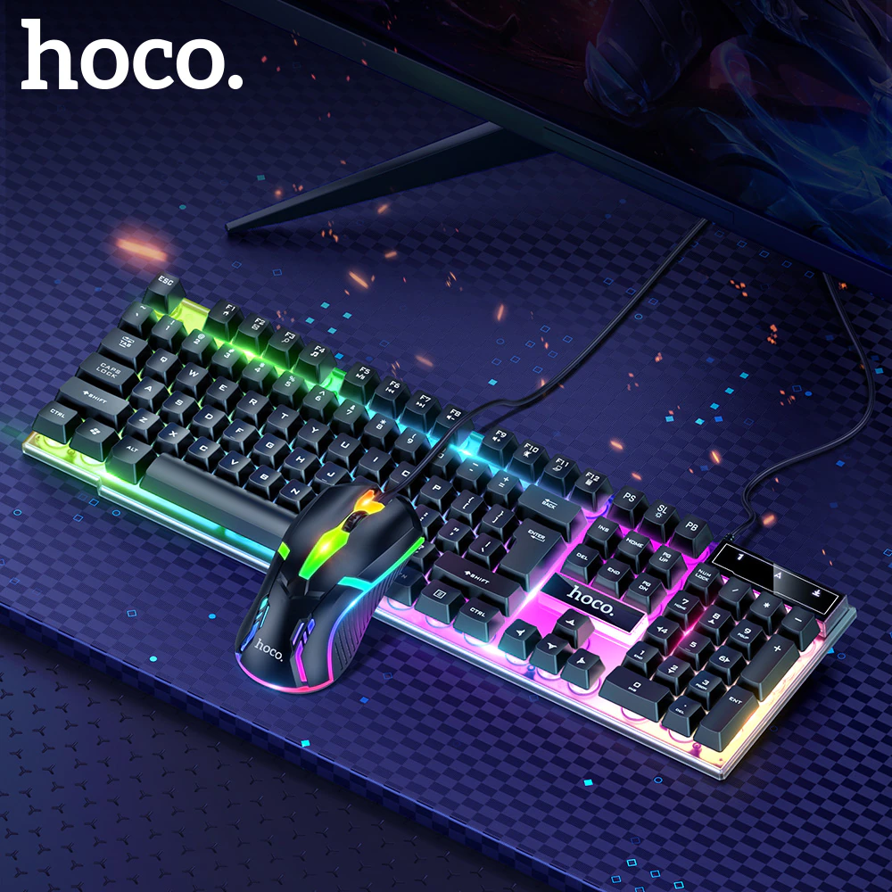 Светеща клавиатура HOCO GM11 Гейминг комплект с мишка , RGB 3 светеща клавиатура